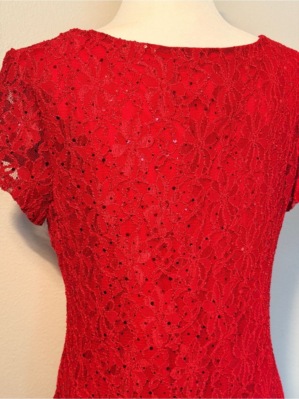 Connected Red Lace Formal Evening Gown Maxi Dress Slit V-Wire Size 10 - Picture 8 of 11